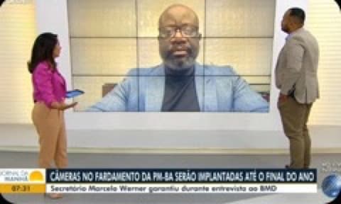 Leonardo Sant'Anna em entrevista à Rede Globo, em Salvador, sobre câmeras no fardamento da PM da Bahia